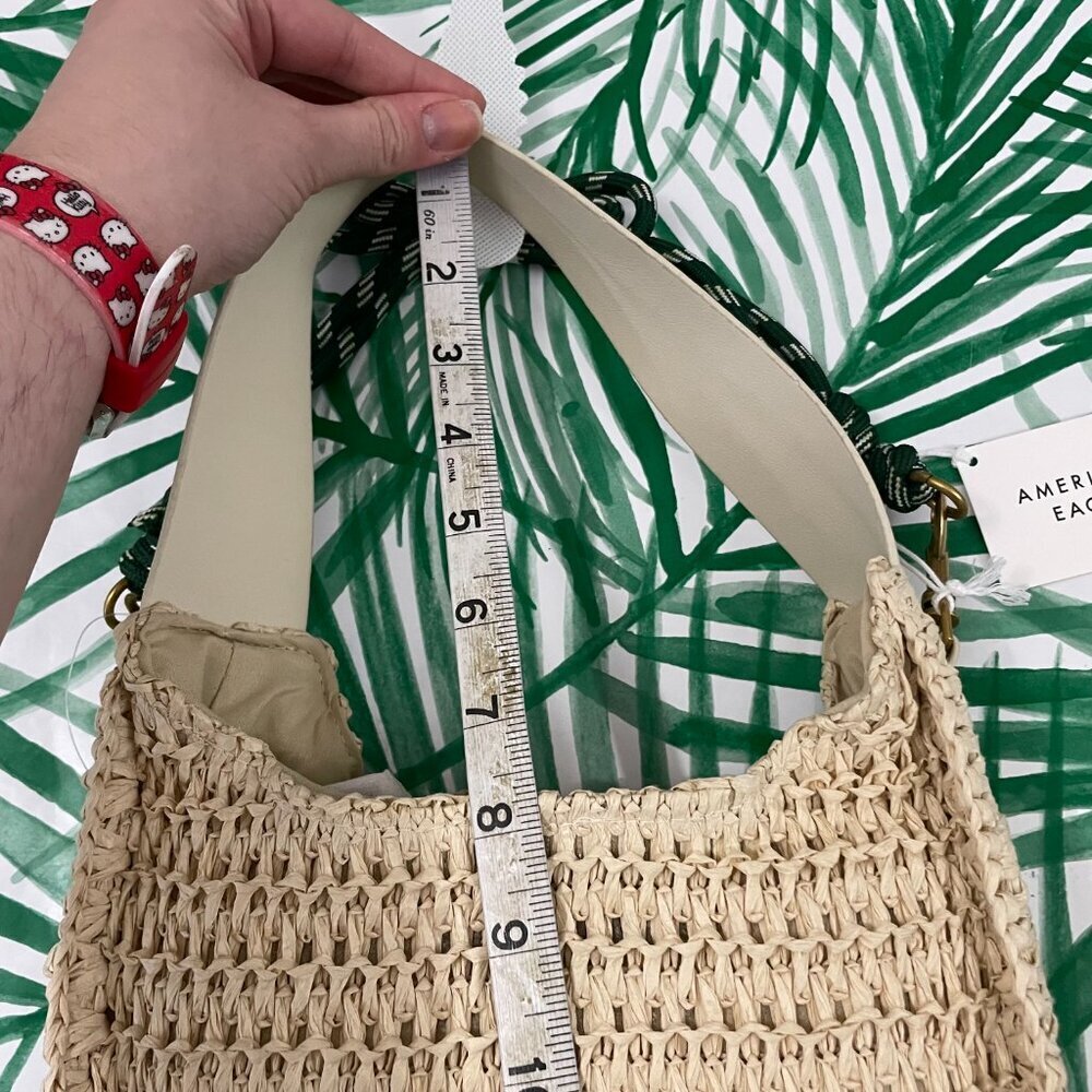 American Eagle Cream Beige Mini Raffia Shoulder Tote Bag - Picture 5 of 9